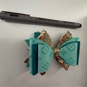 Teal and Gold layered bow